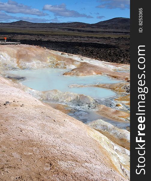 Geothermal platform and fields from a lava near to volcano Krafla in Iceland