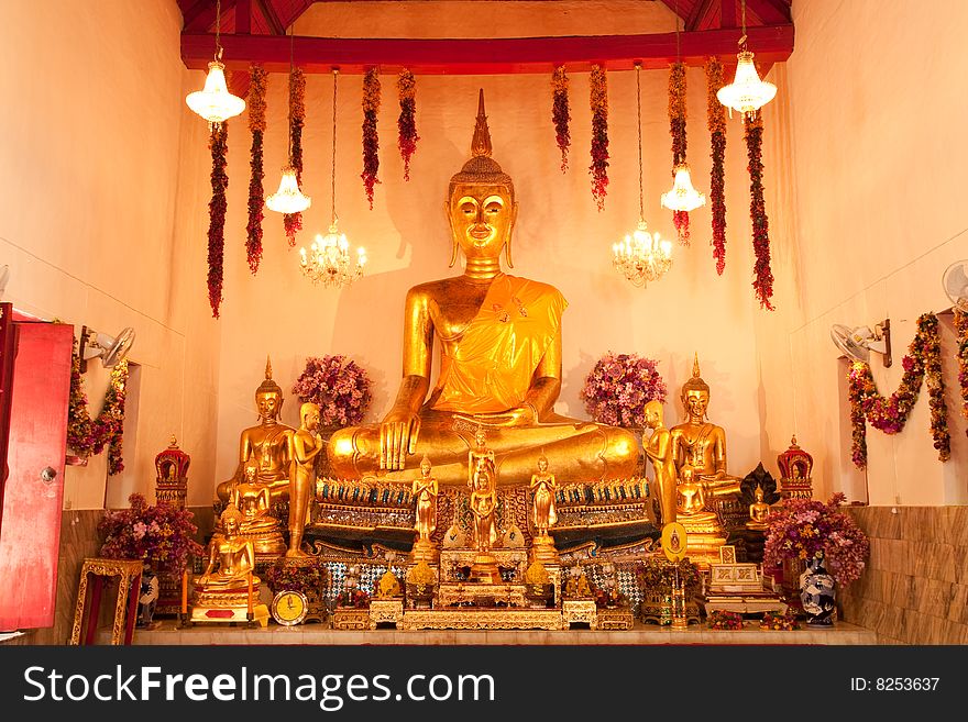 Buddha images in the church of temple in Petchaburi province, Thailand. Buddha images in the church of temple in Petchaburi province, Thailand.