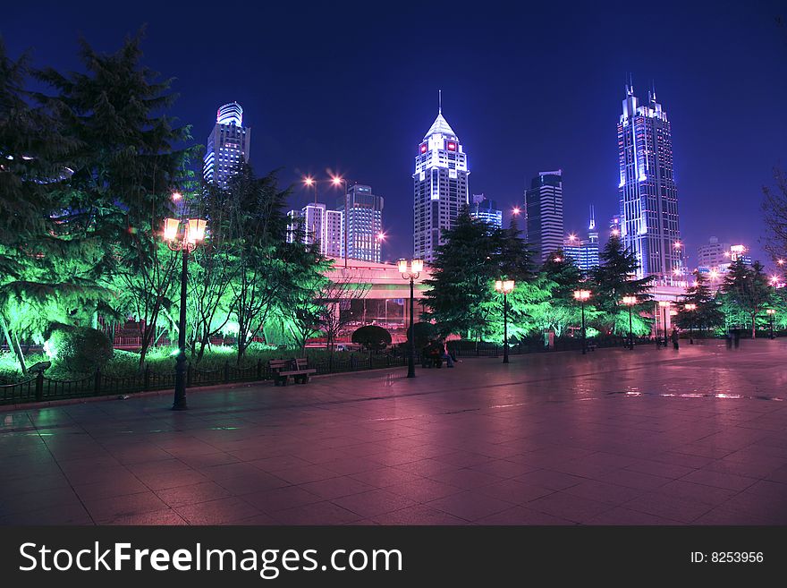 The modern building in night. The modern building in night.