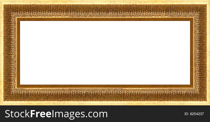 A picture gold frame on a white