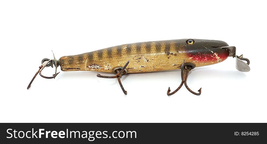 Macro image of antique wood fishing lure. Macro image of antique wood fishing lure