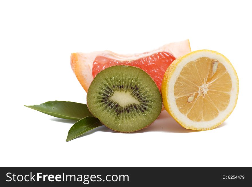 Juicy kiwi,lemon and grapefruit isolated on a white background. Juicy kiwi,lemon and grapefruit isolated on a white background.