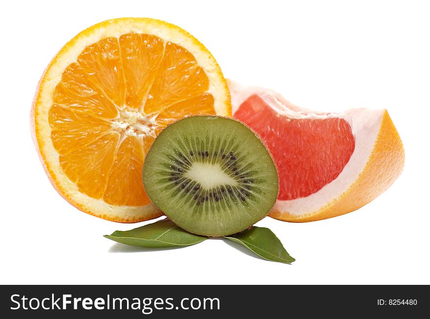 Fresh tropical fruits isolated on a white background. Fresh tropical fruits isolated on a white background.