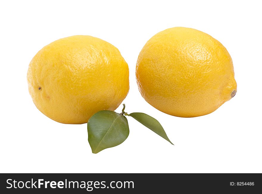 Two Juicy Lemons  On A White Background.
