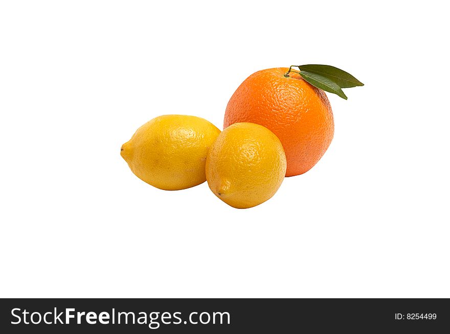 Fresh, juicy orange and lemons  isolated on a white background. Fresh, juicy orange and lemons  isolated on a white background.