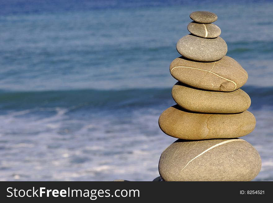 Stack of balanced stones on beach. Stack of balanced stones on beach