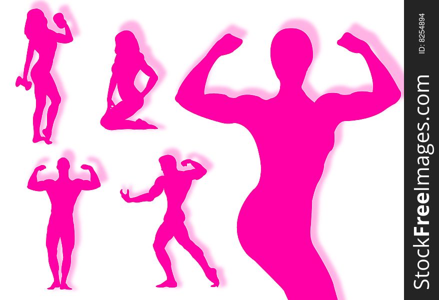 Body builder silhouette in different poses and attitudes