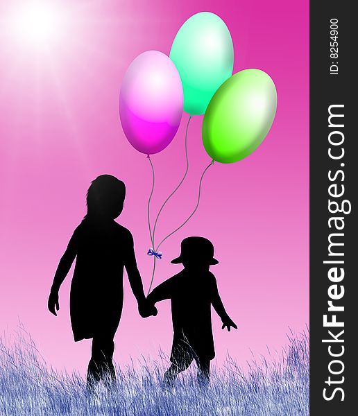 Children with toy balloons in a sunny day. Children with toy balloons in a sunny day
