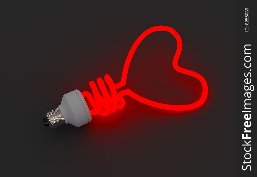 Energy saving lamp in the shape of the heart
3d