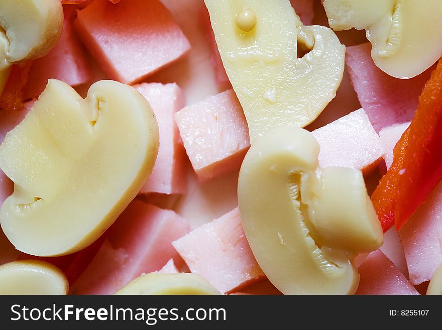 Stock photo: an image of a background of ingredients for italian pizza