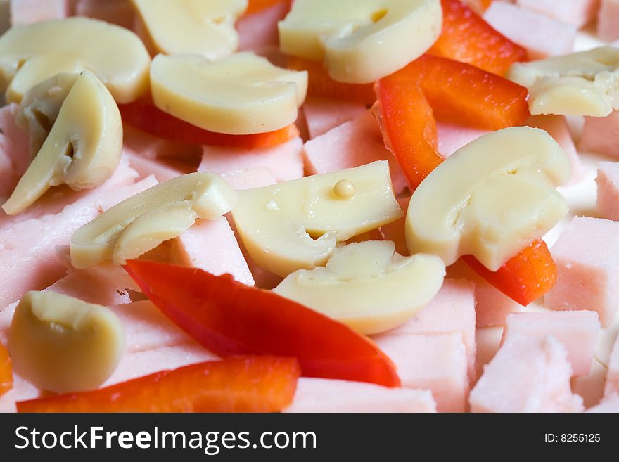 Stock photo: an image of a background of food: ingredients for pizza