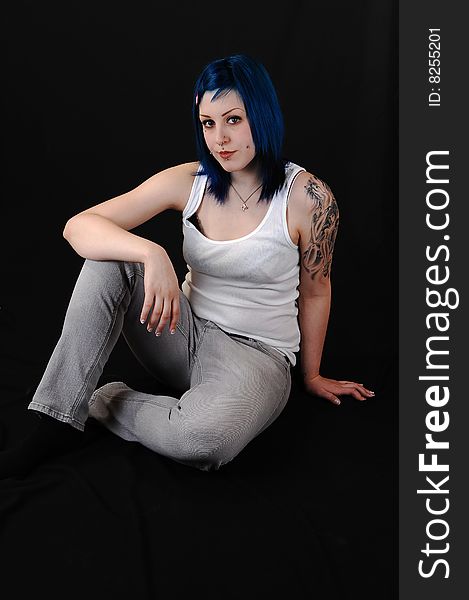 Blue Hair Girl Sitting.