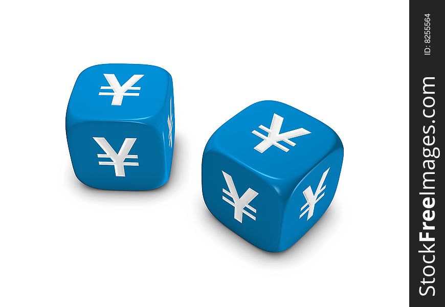 Pair Of Blue Dice With Yen Sign