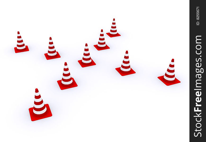 Road red-white cones on a white background. Road red-white cones on a white background