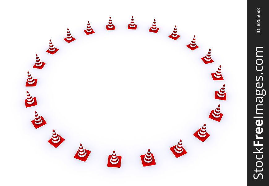 Road red-white cones on a white background. Road red-white cones on a white background