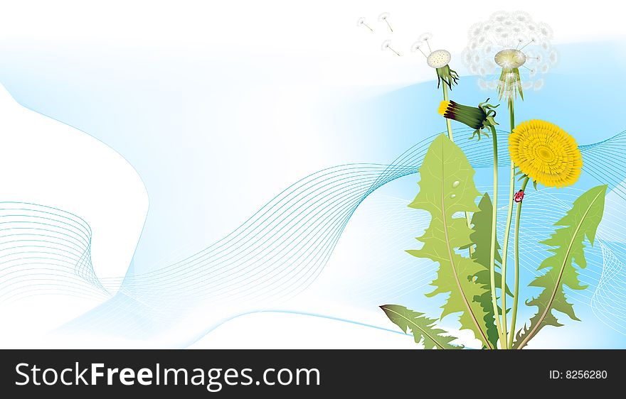 Spring meadows background. All elements and textures are individual objects. Vector illustration scale to any size.