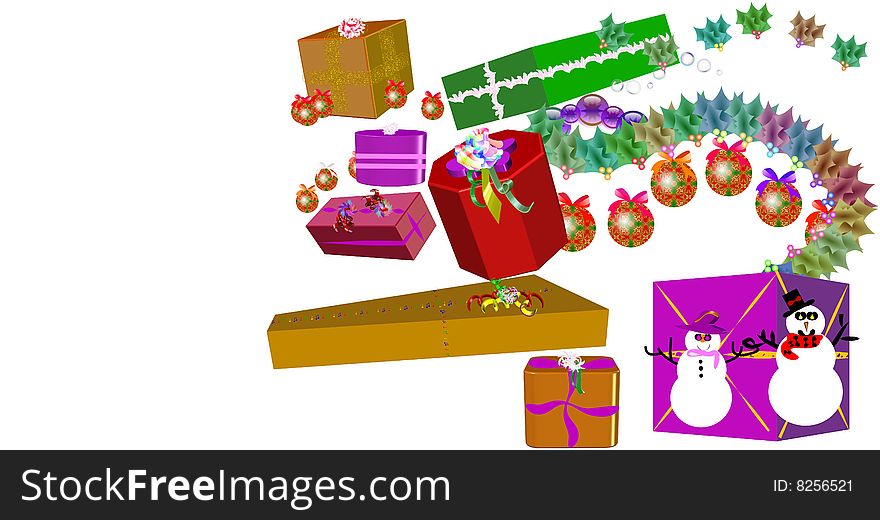 Christmas gifts and ornaments in 3d on white for 2009