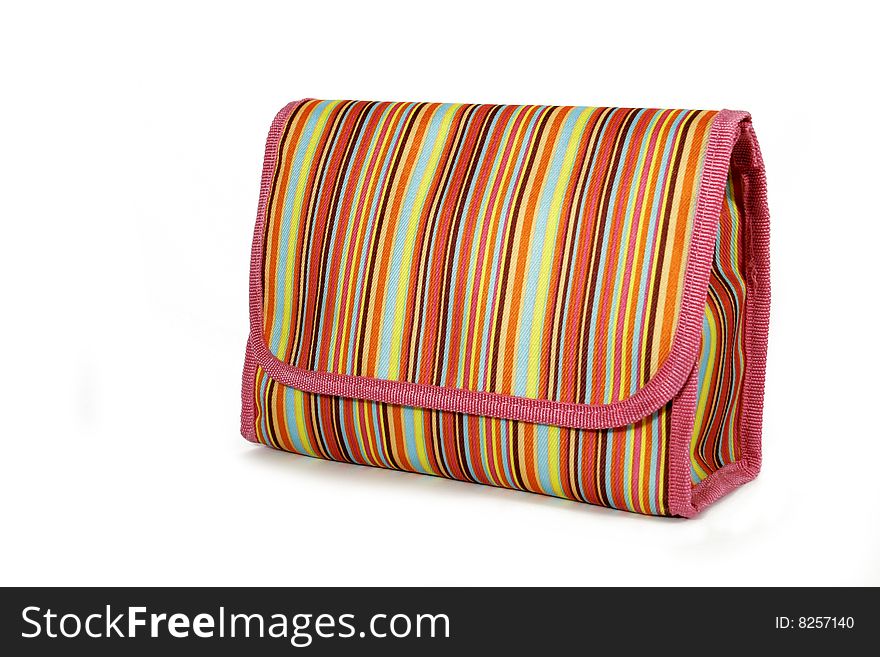 Colorful makeup bag on white background