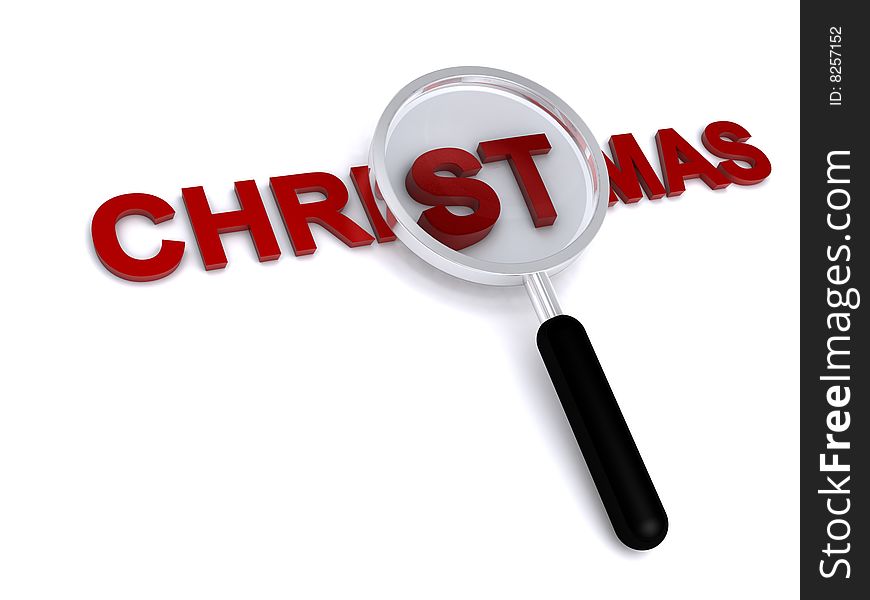 3d christmas text with magnifier