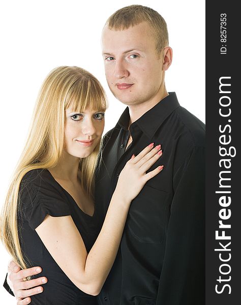 Young couple in love. Isolated on white background