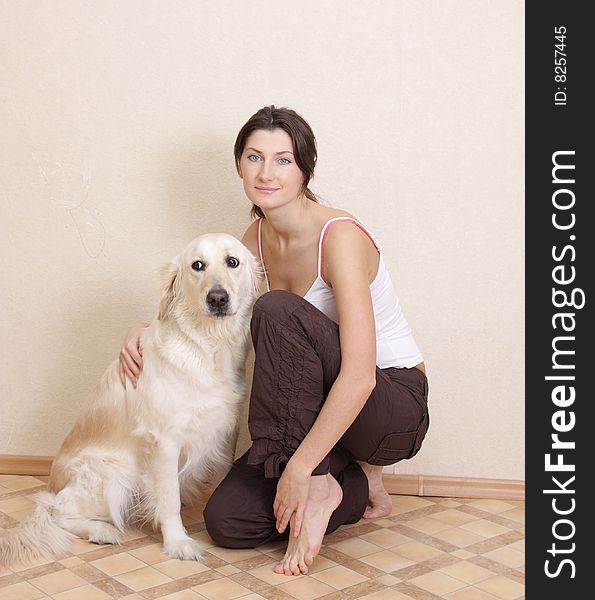 Girl with her dog labrador. Girl with her dog labrador