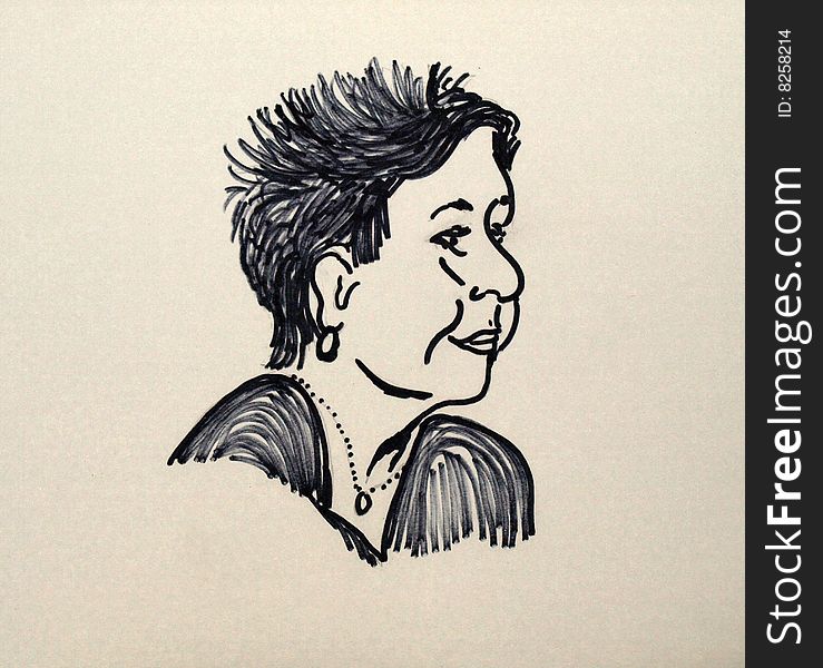 This is a characture sketch of a adult mature lady with a modern hairstyle. This is a characture sketch of a adult mature lady with a modern hairstyle.