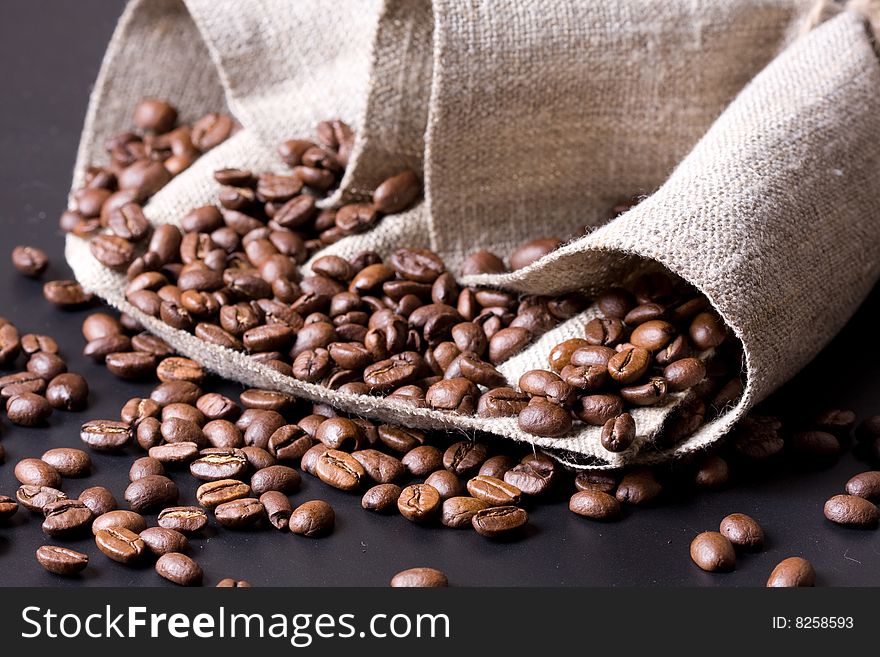 Coffee beans on a black background