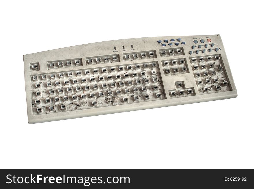 Dirty computer keyboard without keys on white background. Dirty computer keyboard without keys on white background