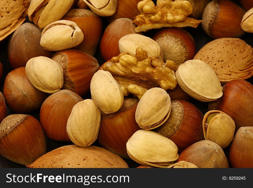 Detail of many types of peanuts