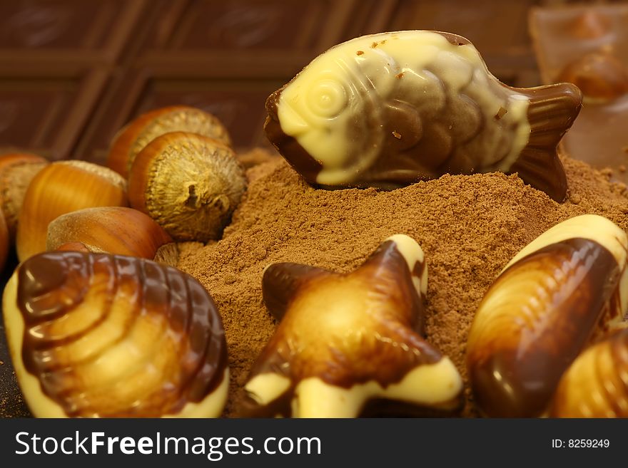 Beautiful detail of chocolate with peanuts