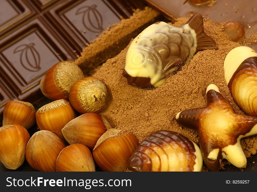 Beautiful detail of chocolate with peanuts