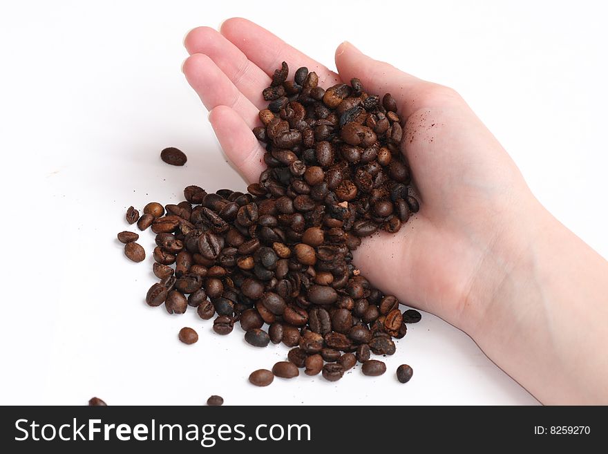 Coffee in hand isolated on the white background