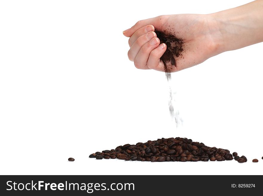 Coffee in hand isolated on the white background