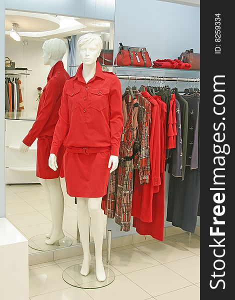 Dummy in red skirt and jacket. Dummy in red skirt and jacket