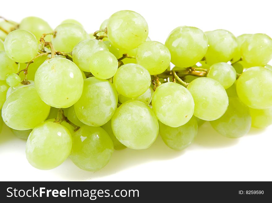 Wet  white grapes on white ground