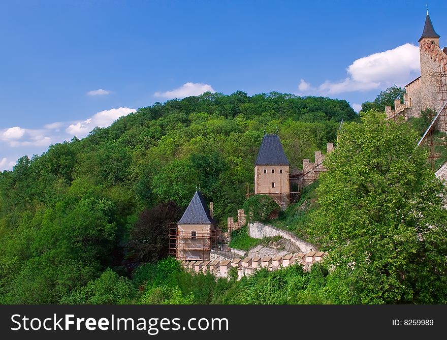 Karlstejn Castle in Czech Republic photographed in the sunny summer day. Karlstejn Castle in Czech Republic photographed in the sunny summer day