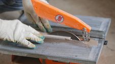 Cutting Ceramic Tile On The Machine. Stock Photos Cutting Ceramic Tile On The Machine. Stock Photos