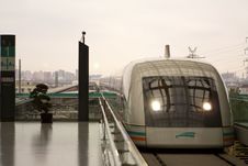 High Speed Train Almost In The Station Stock Photography High Speed Train Almost In The Station Stock Photography