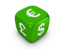 Green Dice With Curreny Sign Royalty Free Stock Photography