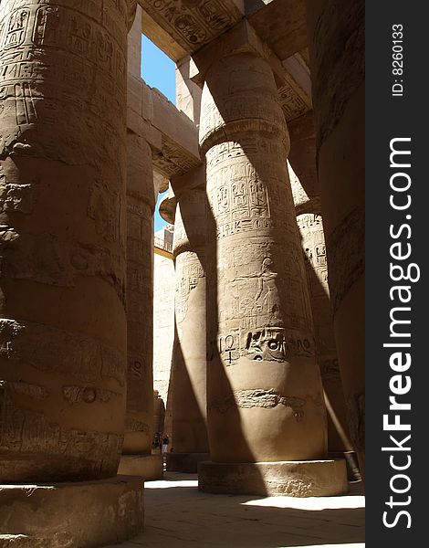 Massive pillars in Karnak Temple, Egypt.