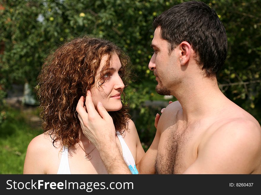 Romantic couple outdoors in summer