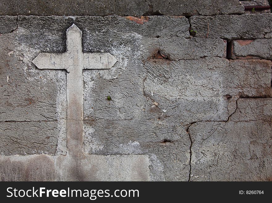 A cross cut in cement. A cross cut in cement