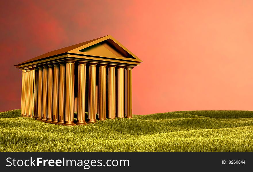 3d illustration of greek temple on sunset background (stocks exchange building symbol). 3d illustration of greek temple on sunset background (stocks exchange building symbol)