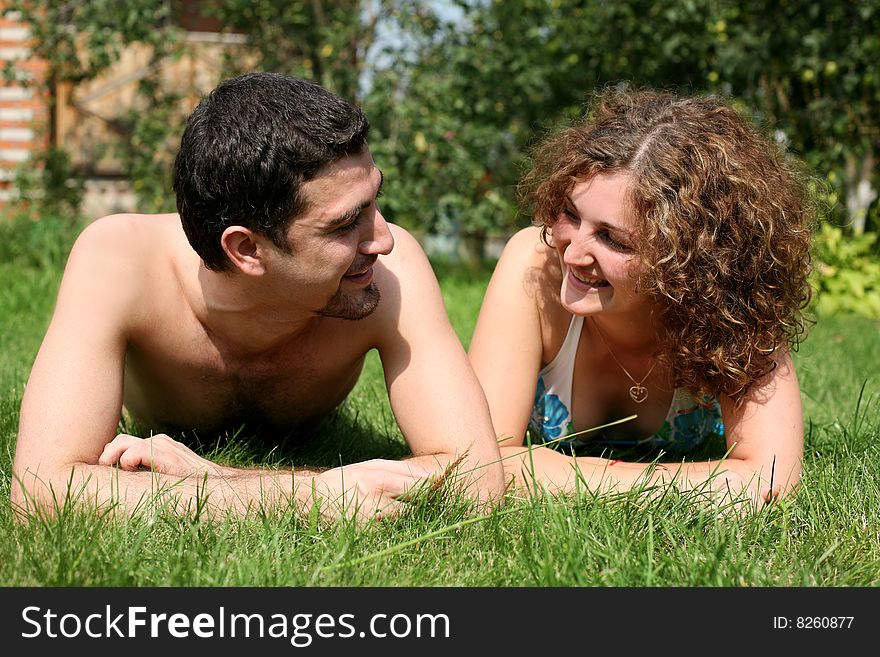 Romantic couple outdoors in grass