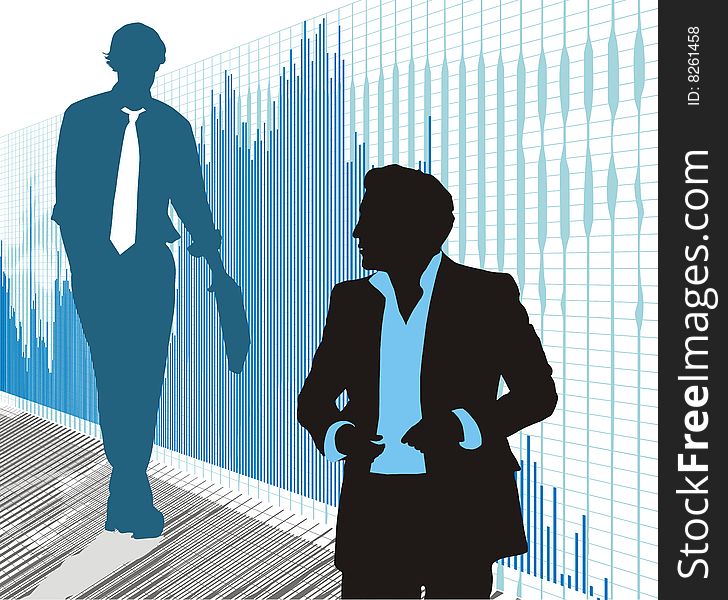 Vector illustration of two businessmen to chart. Vector illustration of two businessmen to chart