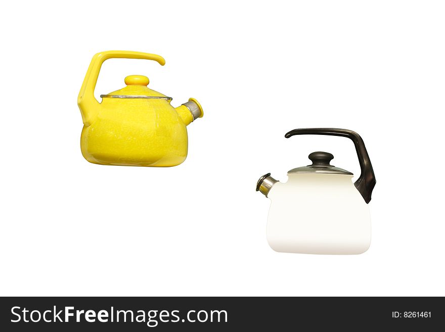 A two kettles under the light background