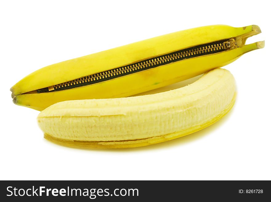 Zipper banana isolated on white background. Zipper banana isolated on white background