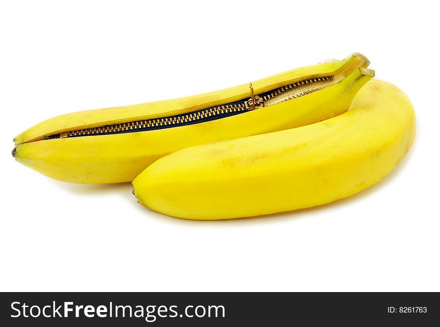 Zipper banana isolated on white background