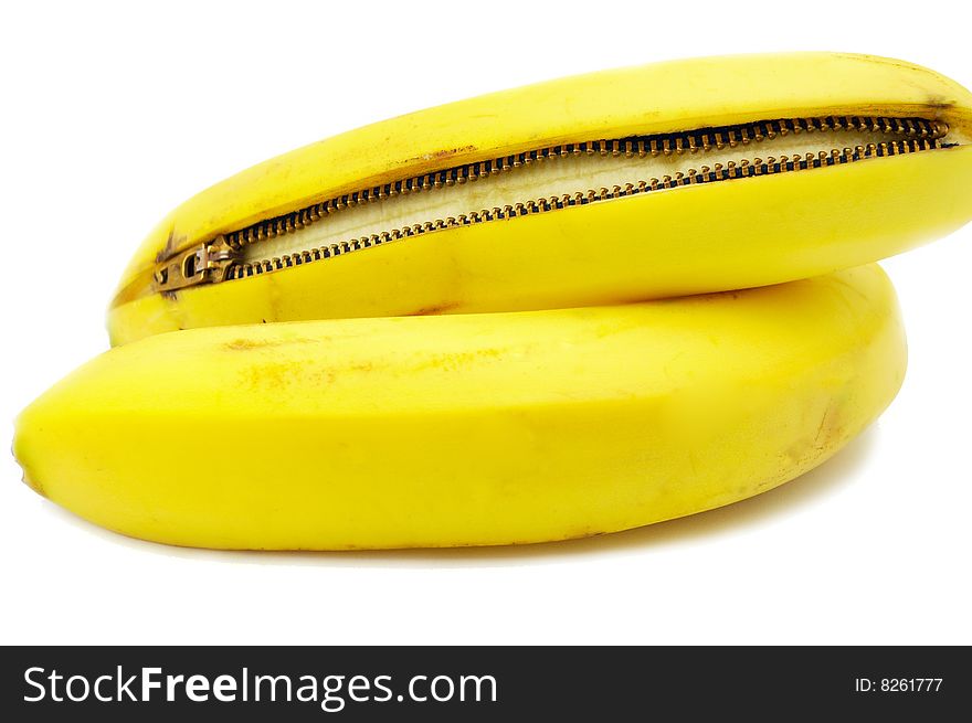 Zipper banana isolated on white background