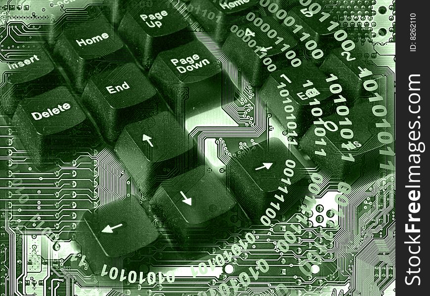 Abstract electronic background - keys on the board with digits (in greens). Abstract electronic background - keys on the board with digits (in greens).
